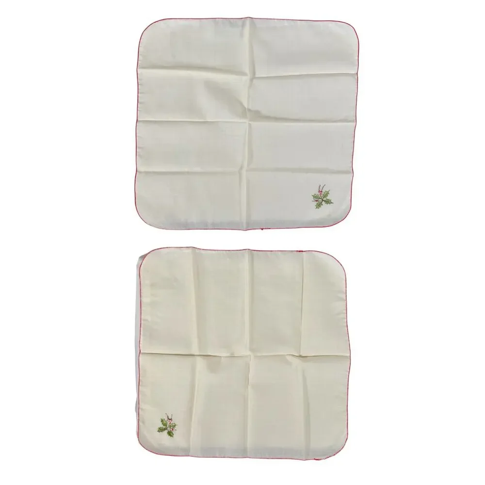 VTG Set of 4 Christmas Placemats and 4 Napkins Holly Linen White Red Dining Room